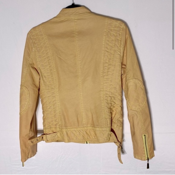 Vintage Roosevelt American College Dyed Yellow Distressed Faux Leather Jacket M - Picture 2 of 16